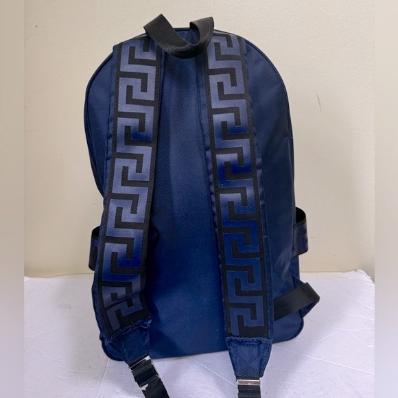 Versace Parfums Dylan Nylon Blue Backpack Bag Travel Logo Medusa Zip Lightweight - Picture 11 of 16